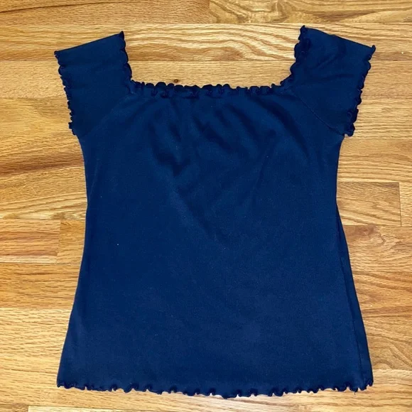 Hollister Tops Hollister Striped Navy Blue Off The Shoulder